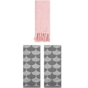 REGALWOVEN 3 Packs Cotton Geometric and Solid Absorbent Soft Hand Towel for Bathroom Kitchen - 1 of 4