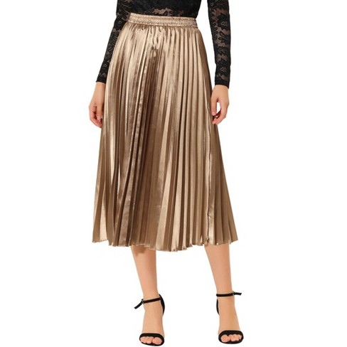 Star Shine Gold Pleated Midi Skirt