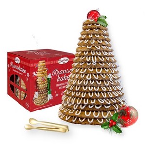 Berthas Kransekake Norwegian Christmas Cake 18-Ring Wreath cake 31.75 Oz. with Bonus Gift Mini Gold Stainless steel Tongs (2-Piece Set) - 1 of 4