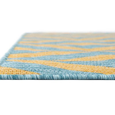 Napa Geometric Yellow and Aqua Outdoor Woven Area Rug 6x9