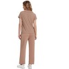 Summer 2 Piece Outfits for Women Casual Sweatsuits Short Sleeve V Neck Tops with Crop Long Pants - 3 of 4