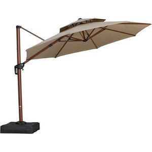 PURPLE LEAF Patio Large Cantilever Umbrella Outdoor Wood Grain Pattern Umbrella Pole Offset Umbrella Heavy Duty Sun Umbrellas for Garden Deck Pool - 1 of 4