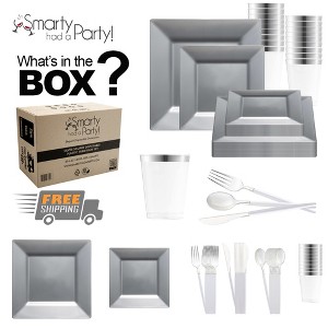 Smarty Had A Party Silver Square Plastic Tableware Set - 60 Sets - 1 of 4