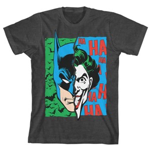 Batman and Joker Split Face Youth Charcoal Heather Graphic Tee - 1 of 2