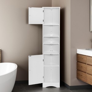 67"Tall Narrow Corner Cabinet for Bathroom, Multi-Functional Storage Cabinet with Doors and Shelves - Leovsnove - 1 of 4