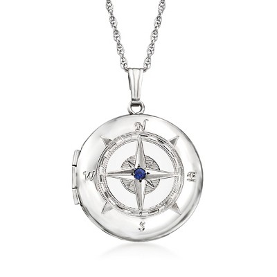 Ross-Simons Sterling Silver Compass Locket Pendant Necklace With Sapphire Accent