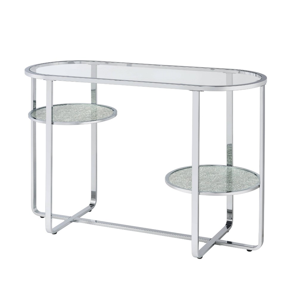 Photos - Coffee Table Calloun Glam 2 Shelf Sofa Table Chrome - HOMES: Inside + Out: Oval, Tempered Glass, Metal Frame