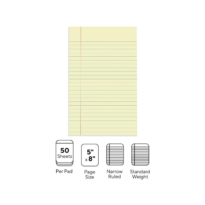 Staples Notepads 5" x 8" Narrow Ruled Canary 50 Sh./Pad 12 Pads/PK TR57293/18601, 3 of 9