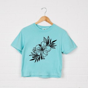 Simply Sage Market Women's Hibiscus Spray Short Sleeve Relaxed Fit Cropped Tee - 1 of 2