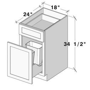 CASAINC 18 in. W x 24 in D x 34.5 in H Base Cabinet with Pull Out Waste Basket - Full Overlay, Soft Close Hinges, RTA Plywood Cabinets - 1 of 4