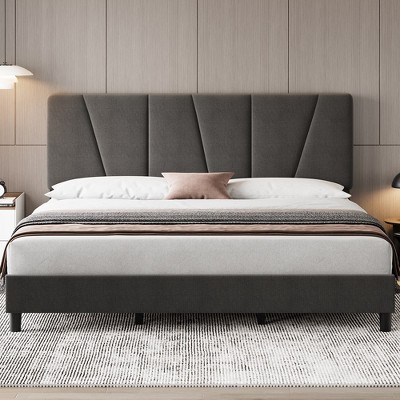 WhizMax Bed Frame with Adjustable Headboard, Linen Upholstered Platform Bedframe with Strong Wooden Slats, No Box Spring Needed, Easy Assembly, Grey