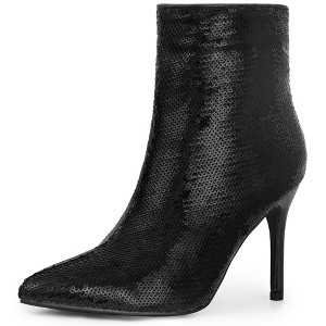BLISSFUL STEP Women's Stiletto Heel Pointed Toe Party Sequin Dressy Ankle Boots - 1 of 4