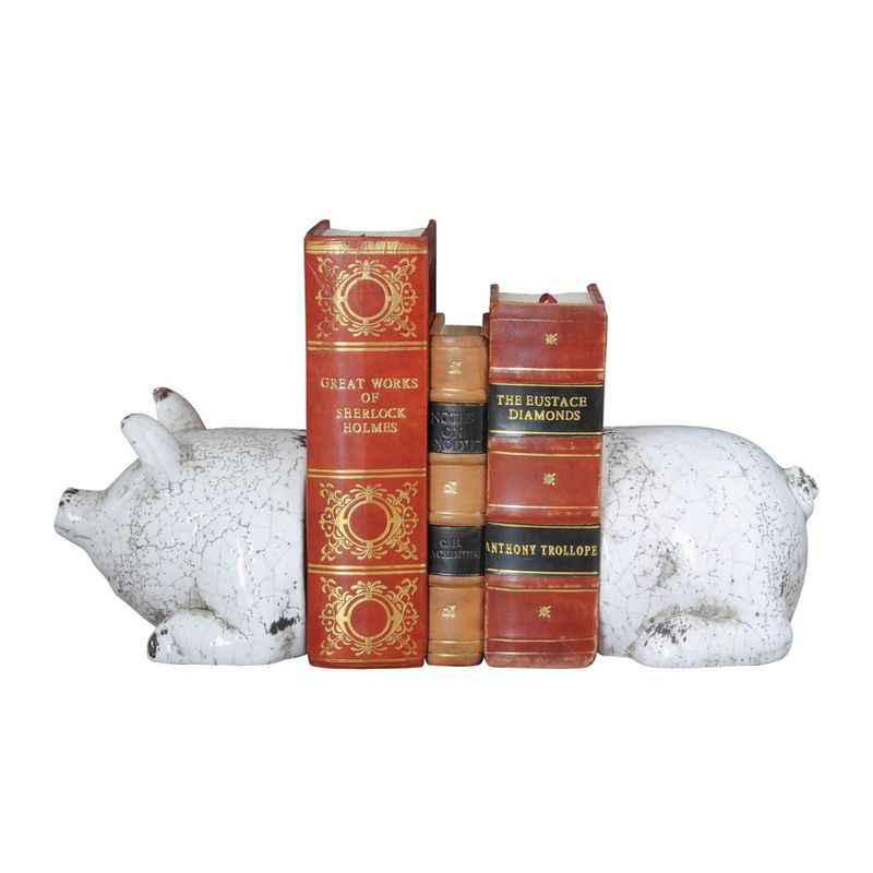 Terra Cotta Pig Bookends Antique White (5-1/4&#34;) - Storied Home, 3 of 5
