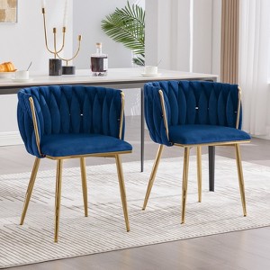 MOONMISS Velvet Woven Dining Chairs Set of 2 with Gold Metal Legs for Living Room, Dining Room, Kitchen - 1 of 4