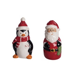 Transpac Ceramic Santa and Penguin Salt and Pepper Shaker Set Christmas Tabletop Decor Multicolor Hand Wash Gift - 1 of 1