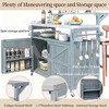 BAOURE 53.3" Outdoor Kitchen Island with Raised Shelf, Solid Wood Storage Cabinet with Stainless Steel Top, Rolling Grill Cart - Grey Blue - 2 of 4