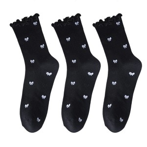Anna-Kaci 3 Pairs Women's Sheer Mesh Socks with Bow and Stripe Patterns and Ruffled Cuff - 1 of 4