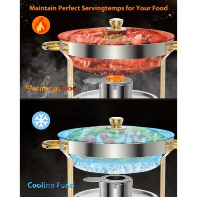 Gold Stainless Steel Round Chafing Dish Buffet Set, 4 Pack