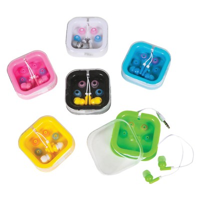 Geddes Colored Earbuds with Case - 12 per bag