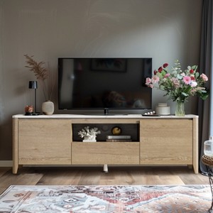 58"W/70"W Modern TV Stand Entertainment Center TV Cabinet with Drawer and Shelf, Natural Wood Wash-ModernLuxe - 1 of 4