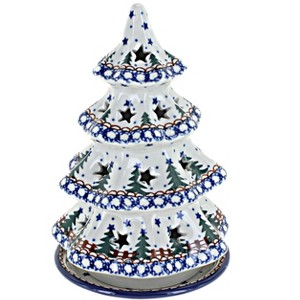 Blue Rose Polish Pottery 513 Ceramika Artystyczna Medium Christmas Tree Luminary - 1 of 3