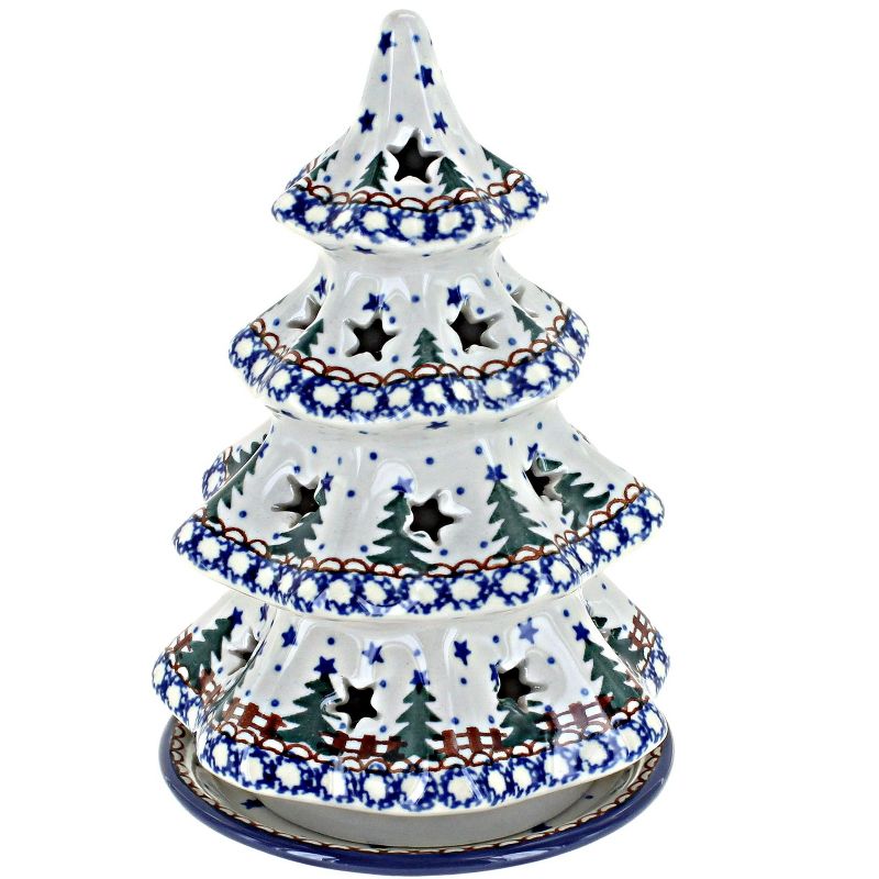 Blue Rose Polish Pottery 513 Ceramika Artystyczna Medium Christmas Tree Luminary, 1 of 2