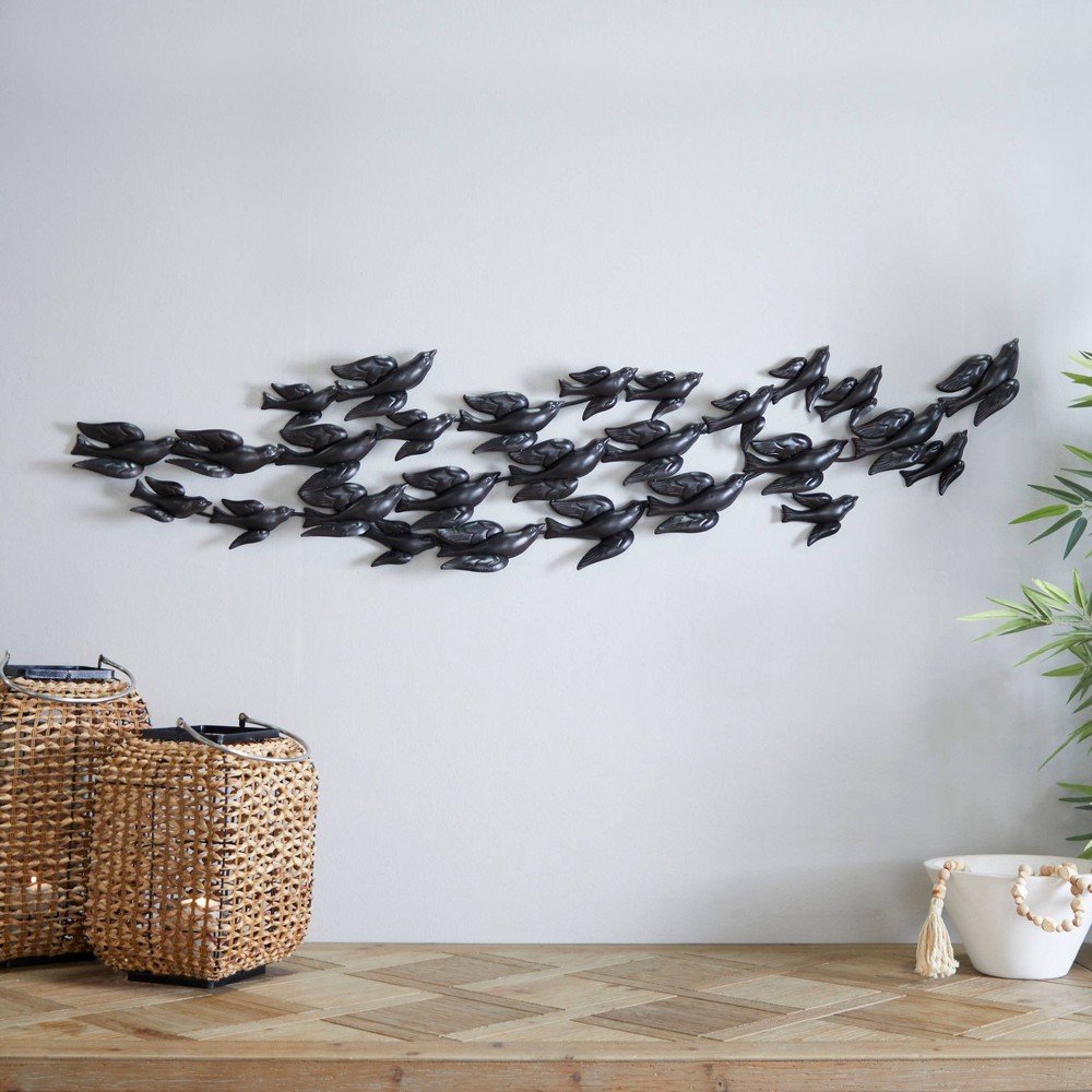 Photos - Wallpaper Metal Bird Flying Flock Of Wall Decor Black - Olivia & May
