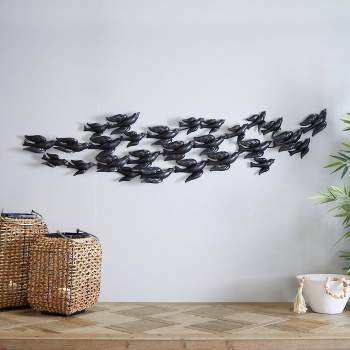 Metal Bird Flying Flock Of Wall Decor Black - Olivia & May