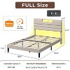 Full Bed Frame with LED Lights, Headboard with Charging Station Upholstered Platform Bedframe Metal Support No Box Spring Needed 2-Tier Storage - 3 of 4