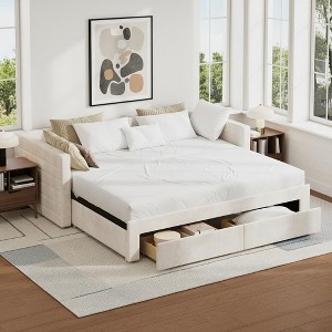 Polibi Twin to King Upholstered Extendable Daybed with Storage Drawers - 1 of 4