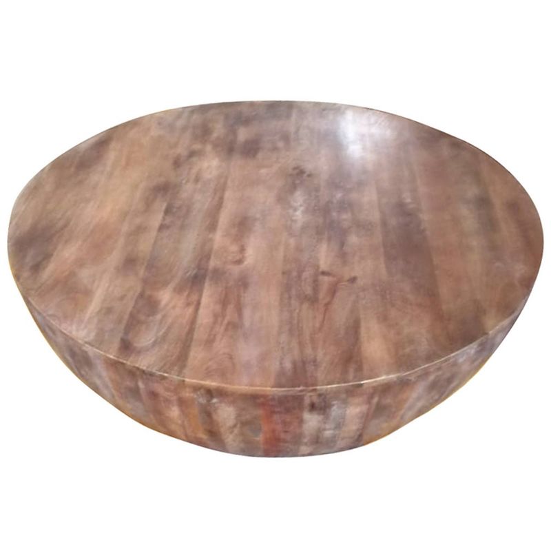 Handcarved Drum Shape Round Top Mango Wood Distressed Wooden Coffee Table Brown - The Urban Port, 1 of 8