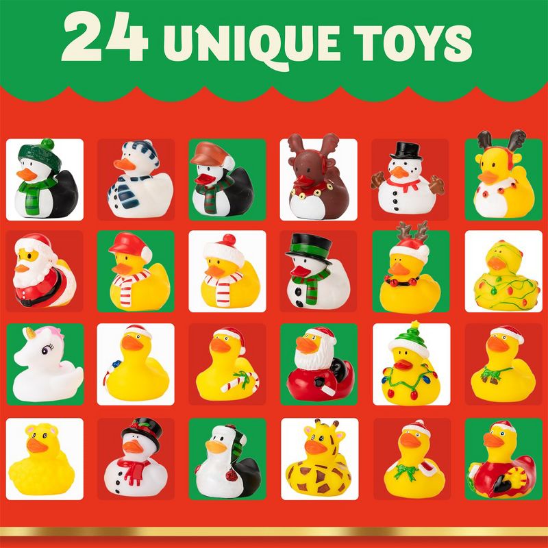 Syncfun 24 PCS Christmas Advent Calendar for Christmas Stocking Stuffers, Xmas Rubber Duck Bath Toys for Kids Gift, Christmas Party Favor Novelty Duckies for Boys, Girls and Toddlers, 2 of 8