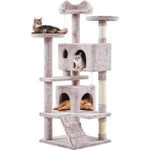54in Christmas Cat Tree, Tower with Spacious Kitten-Ear Perch, 2 Cozy Caves, Scratching Posts, Climbing Ladde - 1 of 4