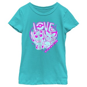 Girl's Pokemon Love Heart Neon T-Shirt - 1 of 4