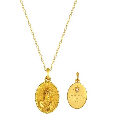 Molenia Small Virgin Mary Necklace 18K Gold Plated 925 Sterling Silver Medallion Guadalupe Miraculous Medal Dainty Pendant Religious Gift for Her