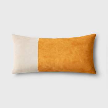 Oversized Colorblock Pieced Suede Lumbar Throw Pillow Gold/Neutral - Threshold™