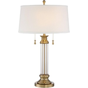 Vienna Full Spectrum Rolland Traditional Table Lamp 30" Tall Crystal Brass Column Off White Tapered Drum Shade for Bedroom Living Room Bedside Office - 1 of 4