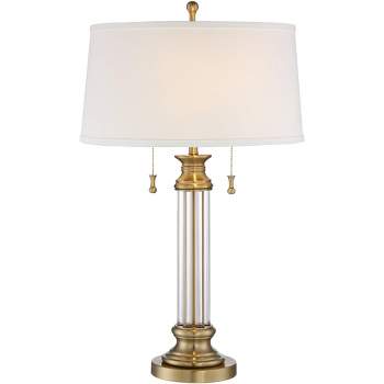 Vienna Full Spectrum Rolland Traditional Table Lamp 30" Tall Crystal Brass Column Off White Tapered Drum Shade for Bedroom Living Room Bedside Office