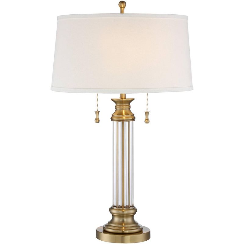 Vienna Full Spectrum Rolland Traditional Table Lamp 30" Tall Crystal Brass Column Off White Tapered Drum Shade for Bedroom Living Room Bedside Office, 1 of 11