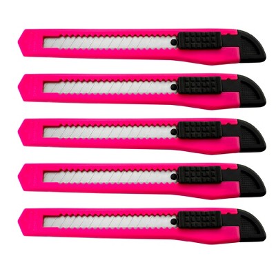 MotoProducts Bulk 5" Box Cutters Neon Pink with Snap-Off Blades and Safety Locks
