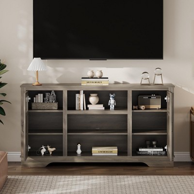 Gray Washed Ash Farmhouse TV Stand with LED Lights