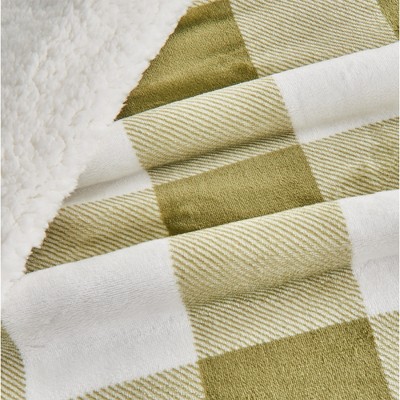 Olive Green Buffalo Check Full Sherpa Fleece Reversible Blanket
