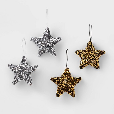 4pk Sequin Star Christmas Tree Ornaments Gold/Silver - Wondershop™