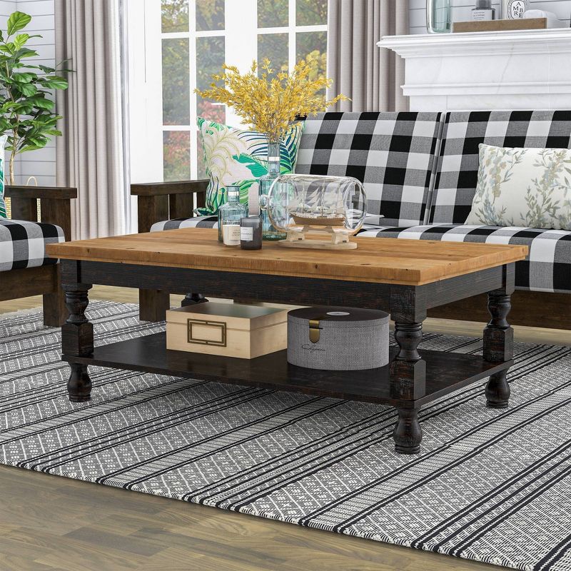 3pc Philoree Farmhouse Coffee and End Table Set Antique Black and Oak - HOMES: Inside + Out, 4 of 14