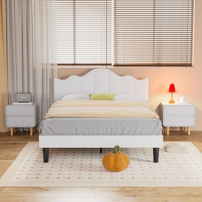 VECELO Bed Frame Velvet Upholstered Platform Bed Adjustable Headboard/Noise-Free/Wooden Slats Support/No Box Spring Neededs