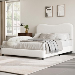 Bed Frame for Kids with Velvet Upholstered Headboard, Cute Low Profile Platform Bed - 1 of 4
