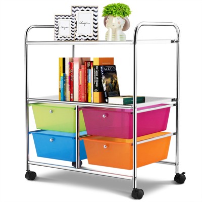 Tangkula 4-Drawer Rolling Storage Cart Metal Rack Organizer Shelf with Wheels