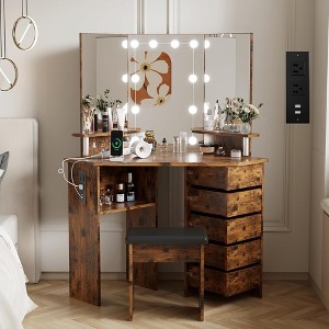 Garvee Makeup Vanity Desk with Lights & Power Outlet-Corner Vanity Table with 5 Rotating Drawers, for Bed Room - 1 of 4