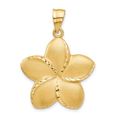 Black Bow Jewelry 14k Yellow Gold 28mm Satin and Diamond Cut Plumeria Pendant
