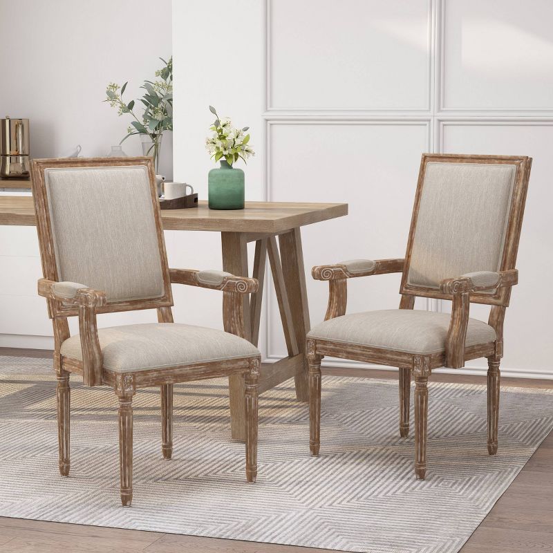 Set of 2 Maria French Country Wood Upholstered Dining Chairs - Christopher Knight Home, 3 of 13